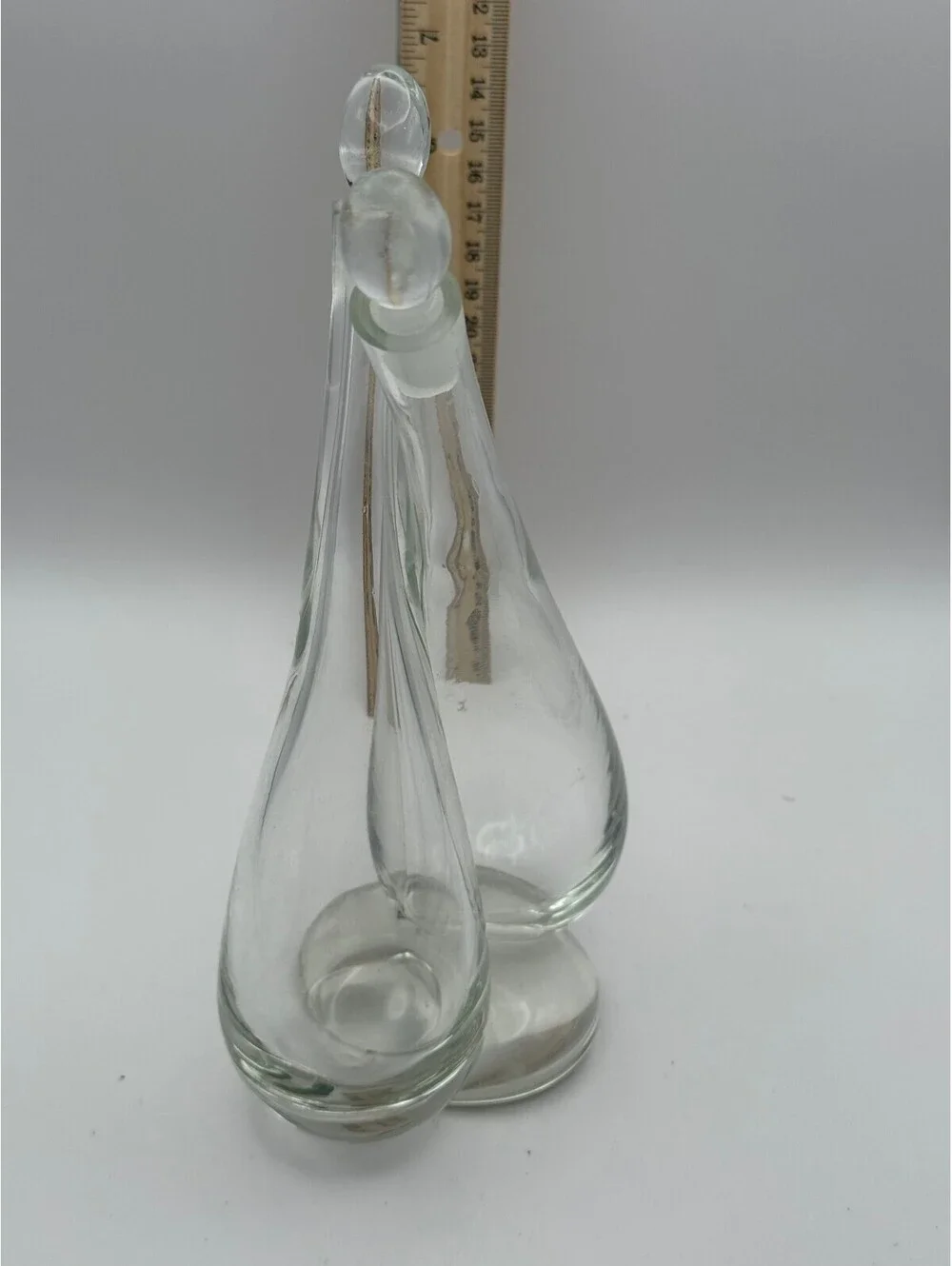 Vintage Hand Blown Glass Cruet Oil & Vinegar Set w/ Ground Stoppers Clear